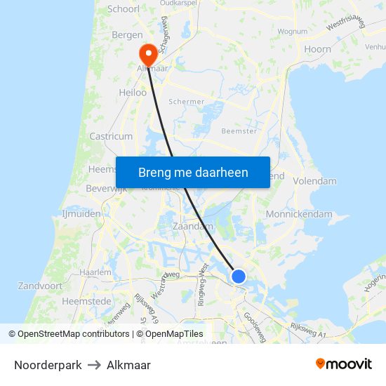 Noorderpark to Alkmaar map