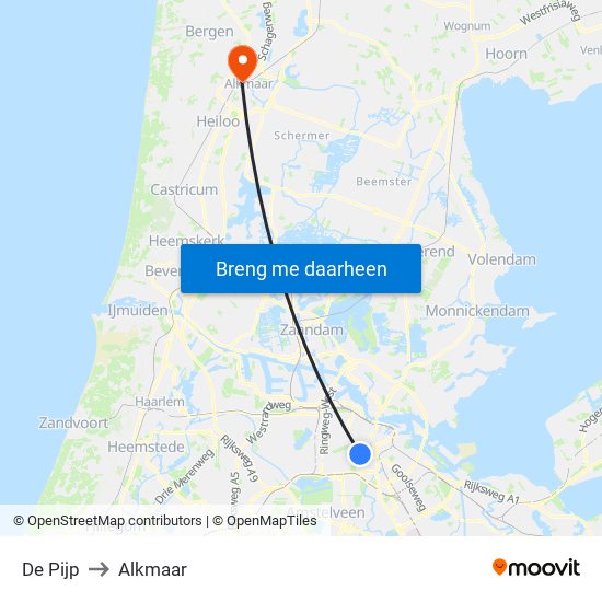 De Pijp to Alkmaar map