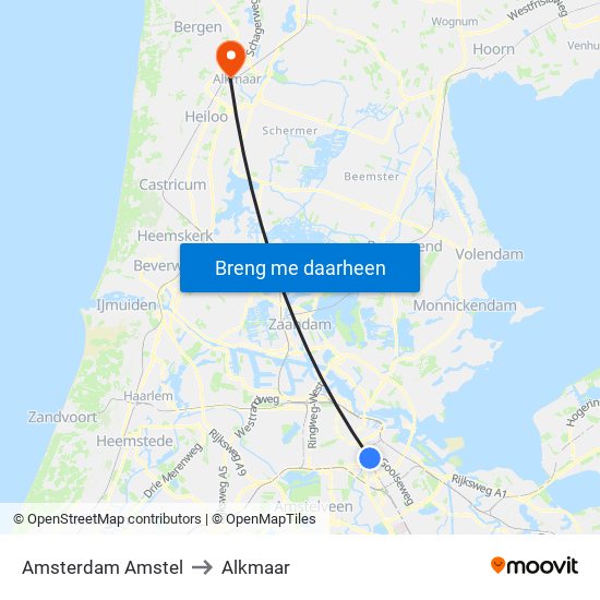 Amsterdam Amstel to Alkmaar map