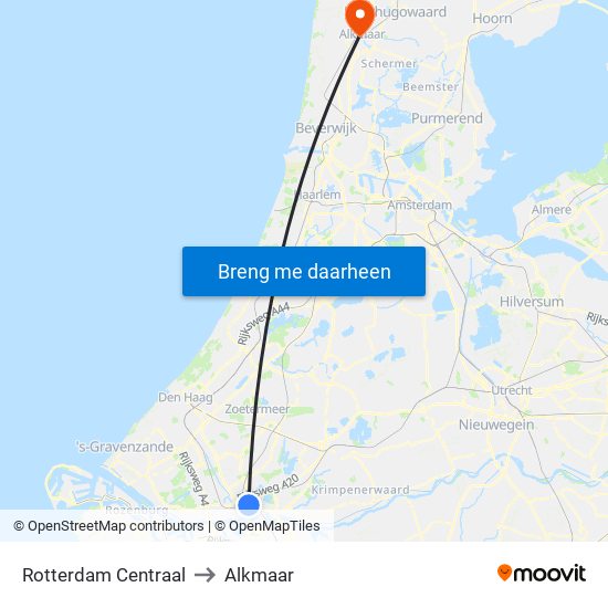 Rotterdam Centraal to Alkmaar map