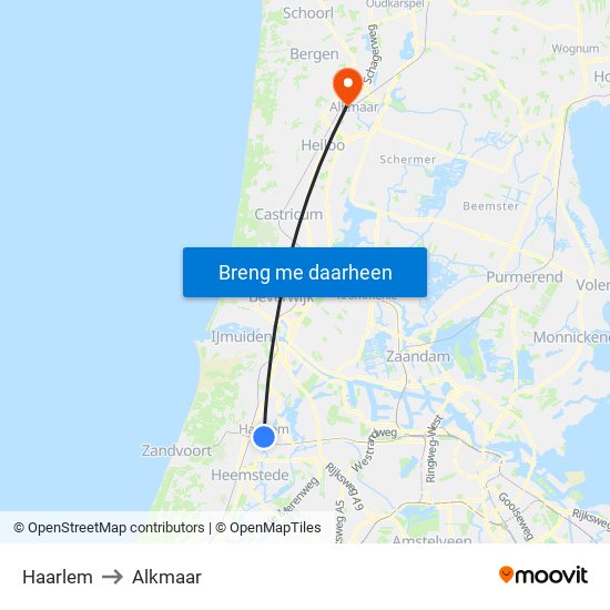 Haarlem to Alkmaar map