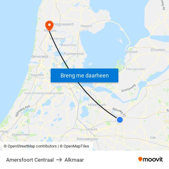 Amersfoort Centraal to Alkmaar map