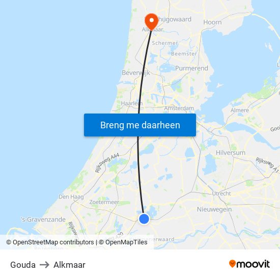 Gouda to Alkmaar map