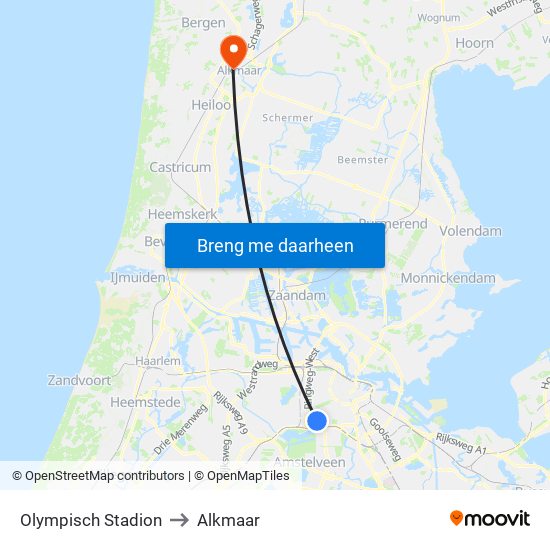 Olympisch Stadion to Alkmaar map