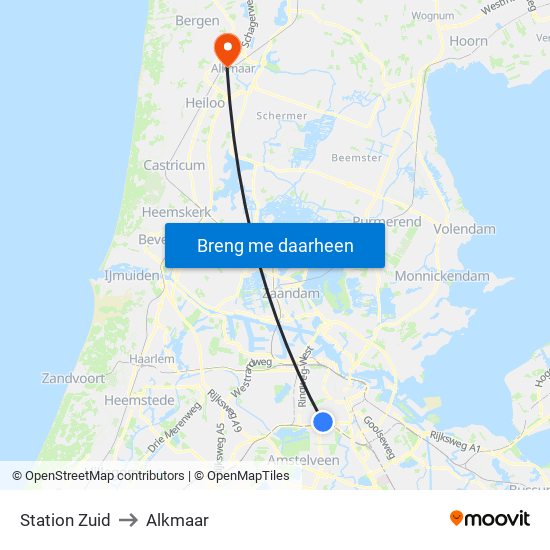 Station Zuid to Alkmaar map