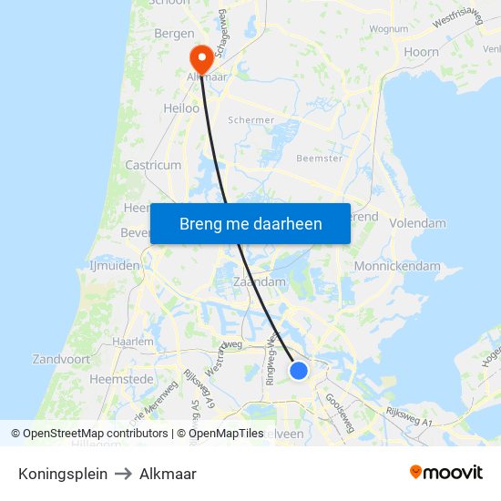 Koningsplein to Alkmaar map