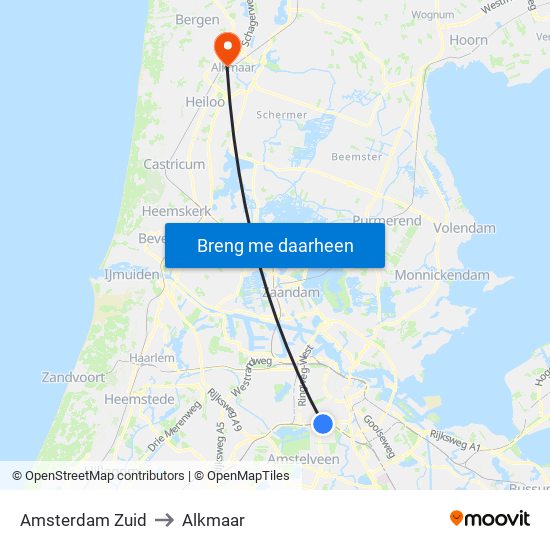 Amsterdam Zuid to Alkmaar map