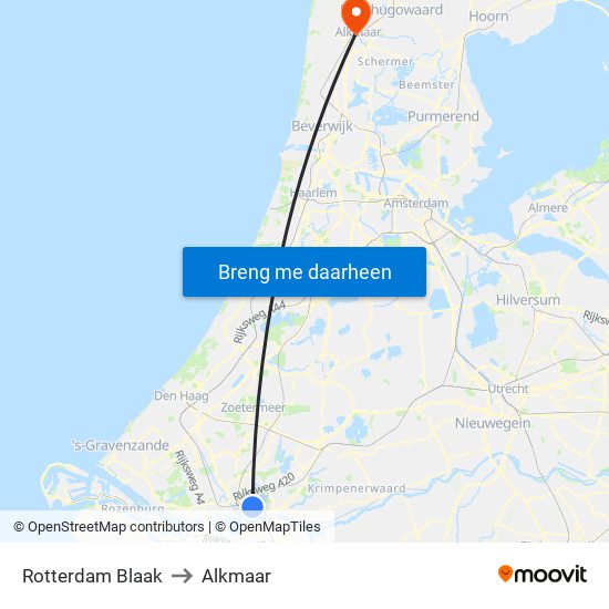 Rotterdam Blaak to Alkmaar map