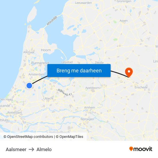 Aalsmeer to Almelo map