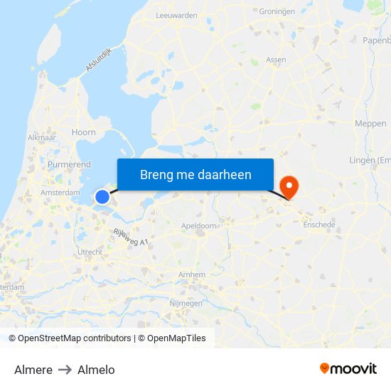 Almere to Almelo map
