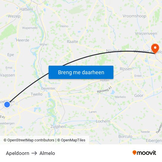 Apeldoorn to Almelo map