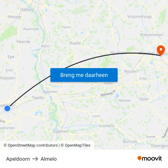 Apeldoorn to Almelo map