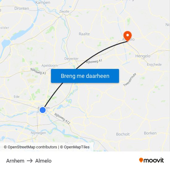 Arnhem to Almelo map