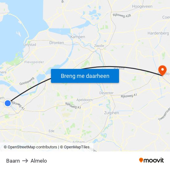 Baarn to Almelo map