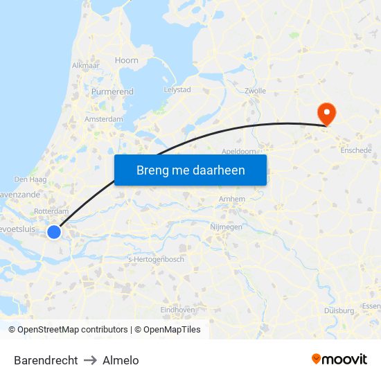 Barendrecht to Almelo map