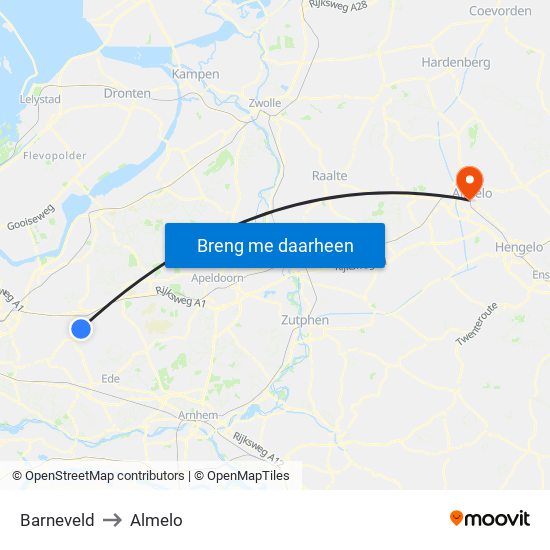 Barneveld to Almelo map