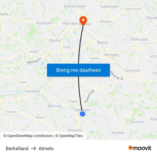 Berkelland to Almelo map