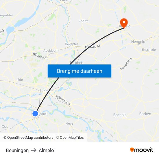 Beuningen to Almelo map