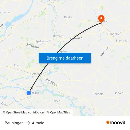 Beuningen to Almelo map