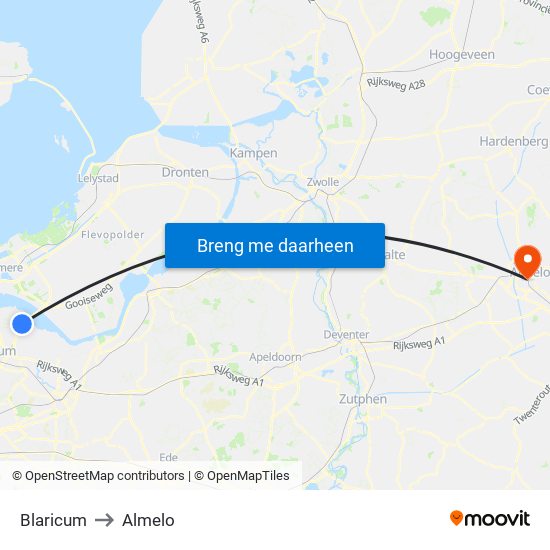 Blaricum to Almelo map