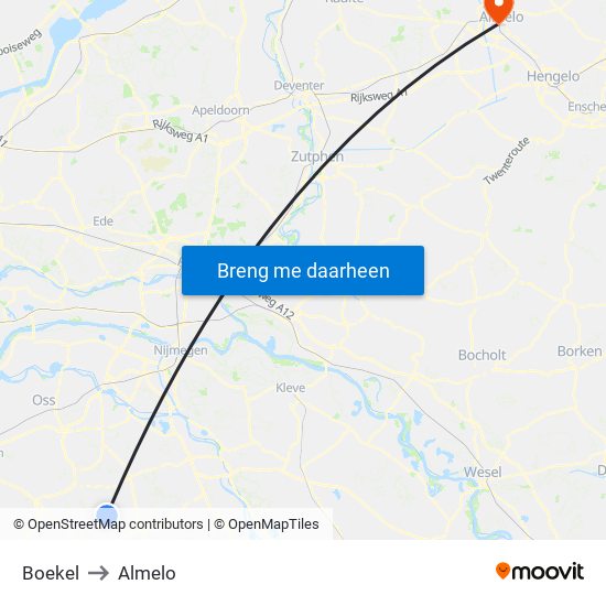 Boekel to Almelo map