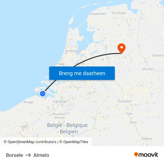 Borsele to Almelo map