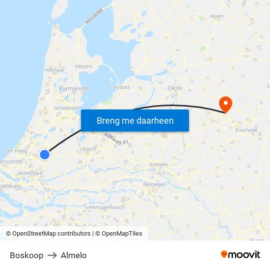 Boskoop to Almelo map