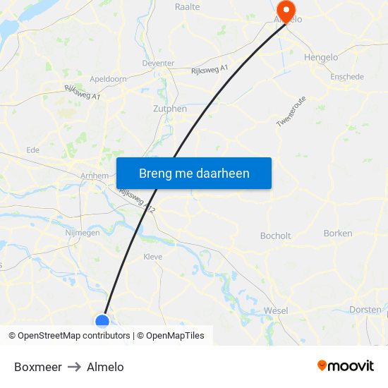 Boxmeer to Almelo map