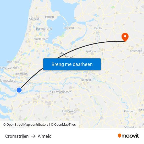 Cromstrijen to Almelo map