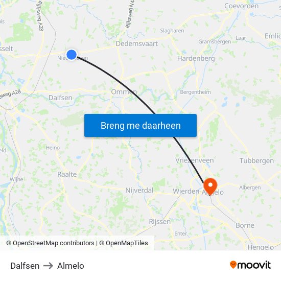 Dalfsen to Almelo map