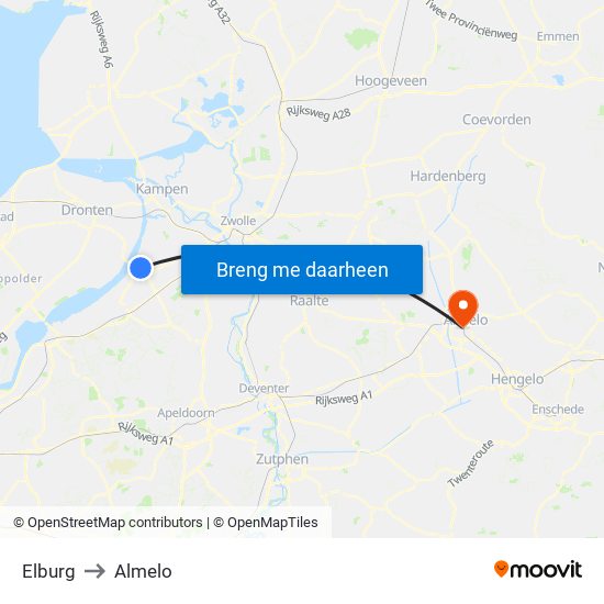 Elburg to Almelo map