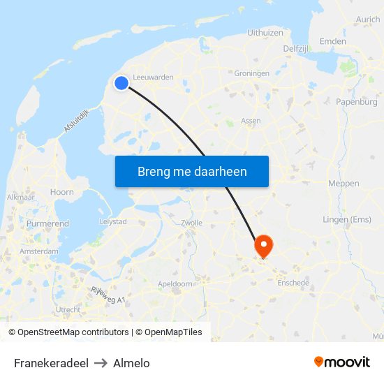 Franekeradeel to Almelo map