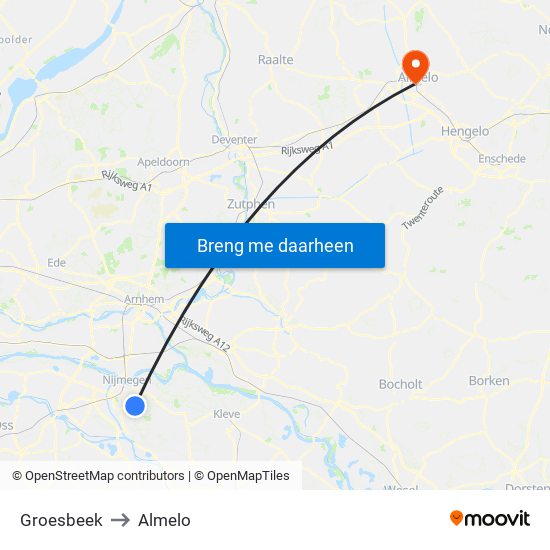 Groesbeek to Almelo map