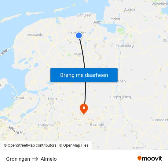 Groningen to Almelo map