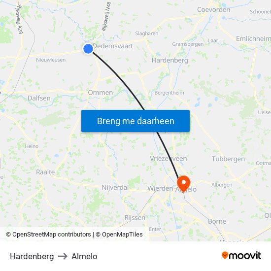 Hardenberg to Almelo map