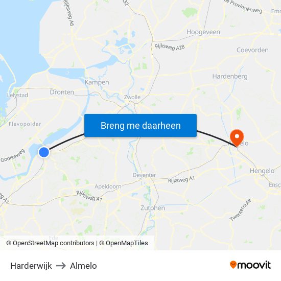 Harderwijk to Almelo map