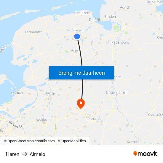 Haren to Almelo map