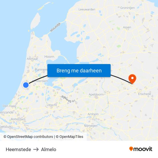 Heemstede to Almelo map