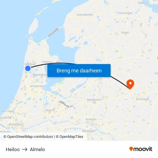 Heiloo to Almelo map