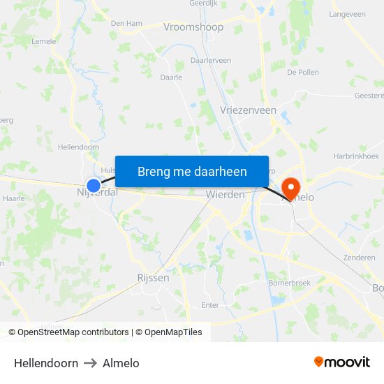 Hellendoorn to Almelo map