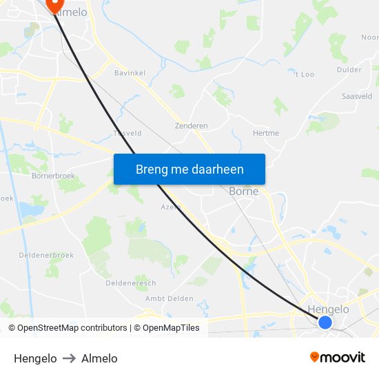 Hengelo to Almelo map