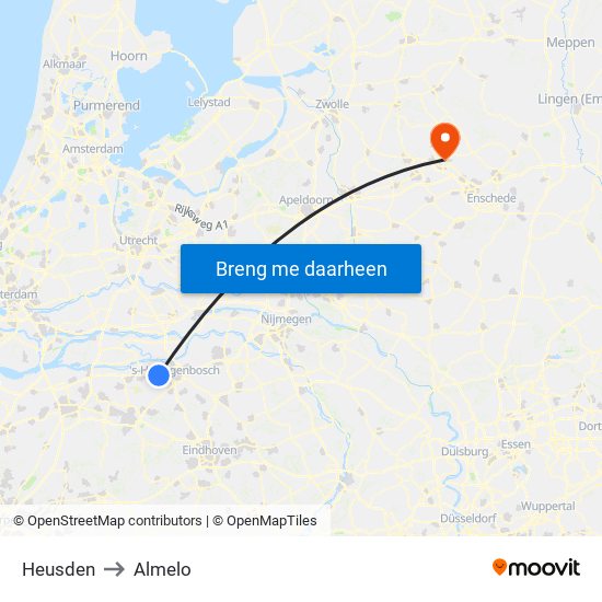 Heusden to Almelo map