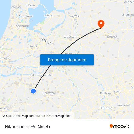 Hilvarenbeek to Almelo map