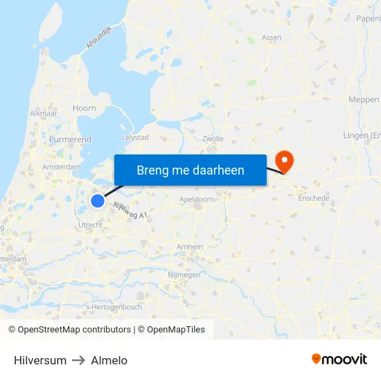 Hilversum to Almelo map