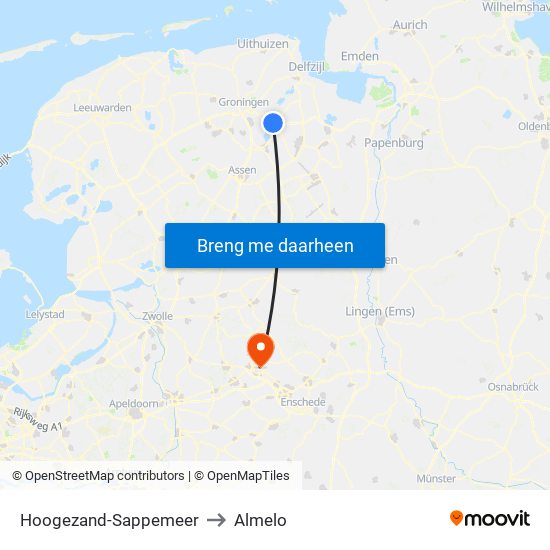 Hoogezand-Sappemeer to Almelo map