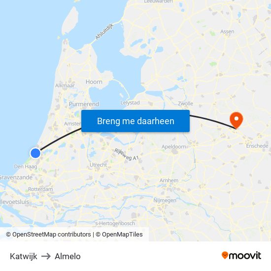 Katwijk to Almelo map