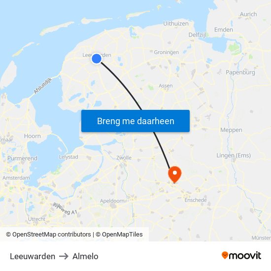 Leeuwarden to Almelo map