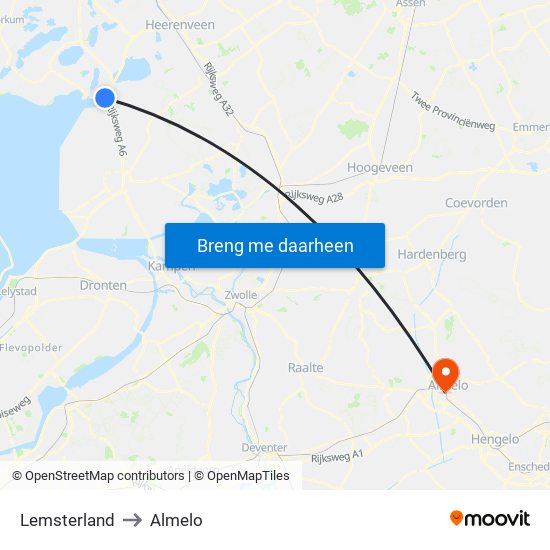 Lemsterland to Almelo map