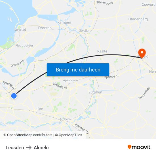Leusden to Almelo map