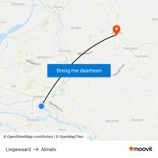 Lingewaard to Almelo map